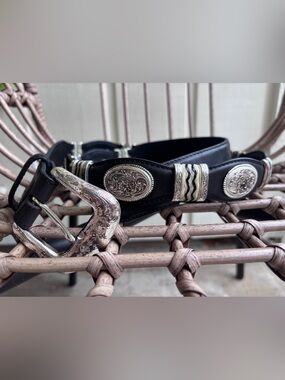Tony Lama Black Leather Concho Silver